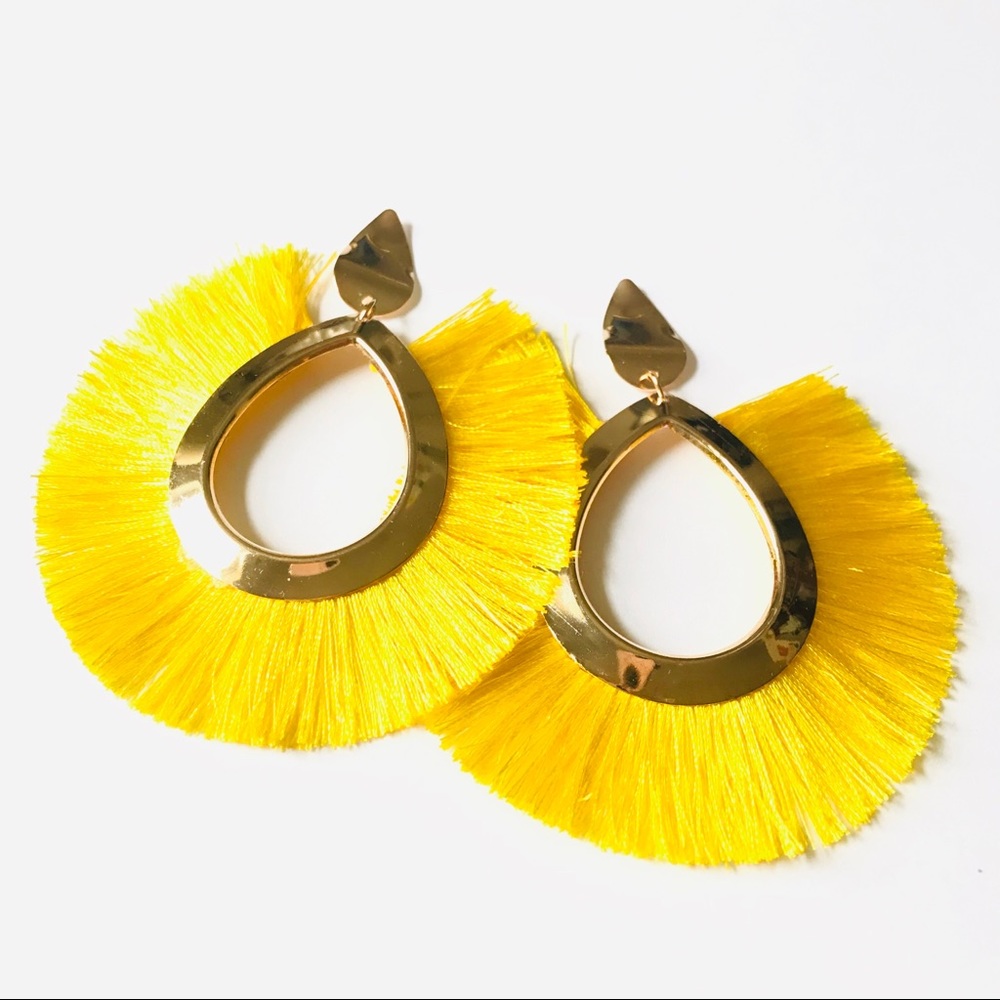 𝕙𝕡! Teal or Yellow Tassel Drop Earrings - Picture 5 of 5